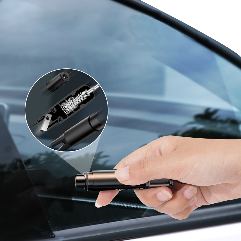 car safety hammer with seat belt cutter and tungsten steel tip for breaking glass windows in emergencies