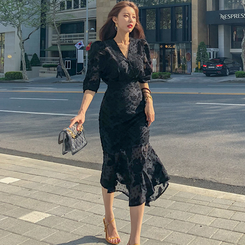 Chiffon V-Neck Fishtail Dress, picture 6 of 6