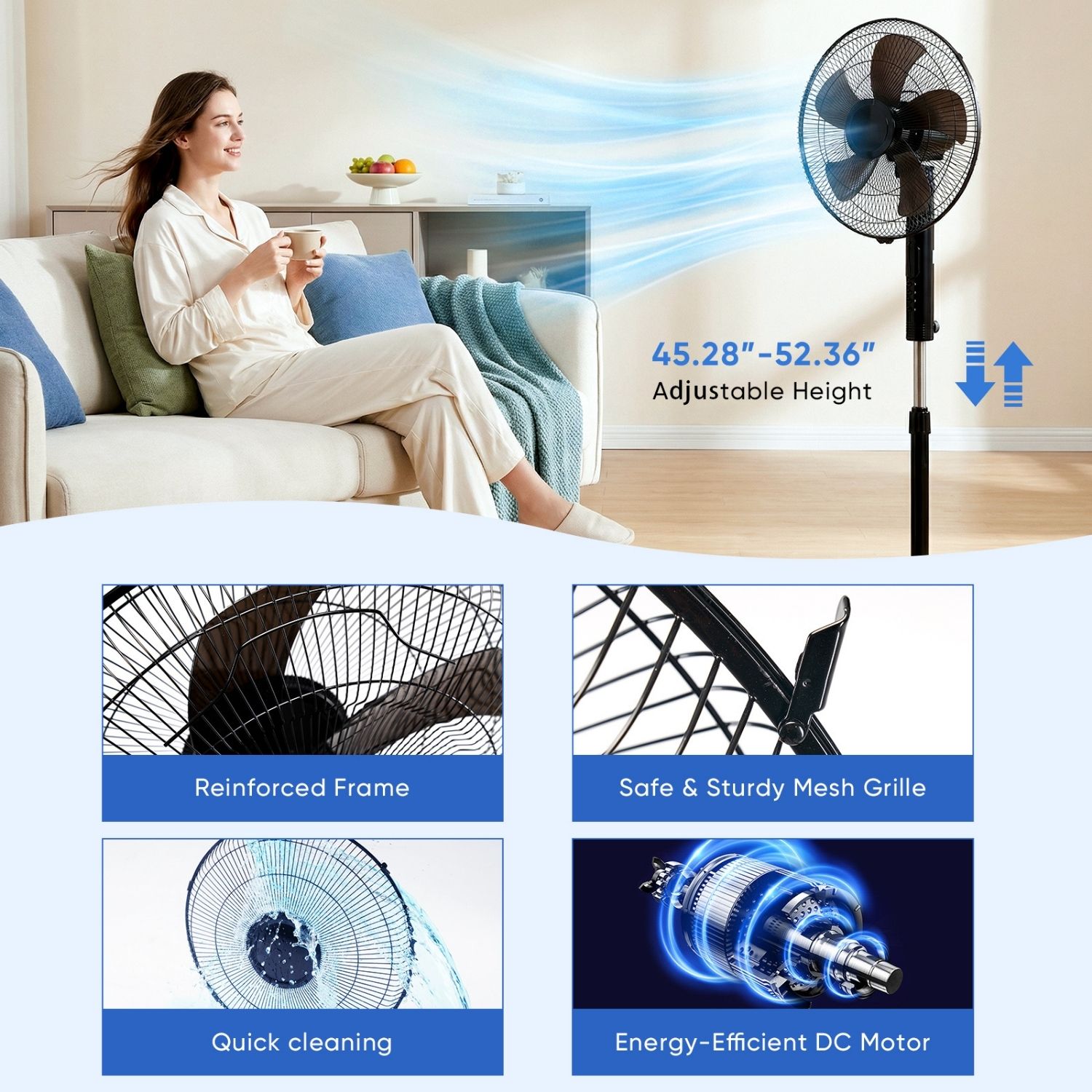 Remote Control Quiet Standing Fan, Oscillating Pedestal Fan With Adjustable Height, Timer And Multiple Modes For Bedroom Office image 6