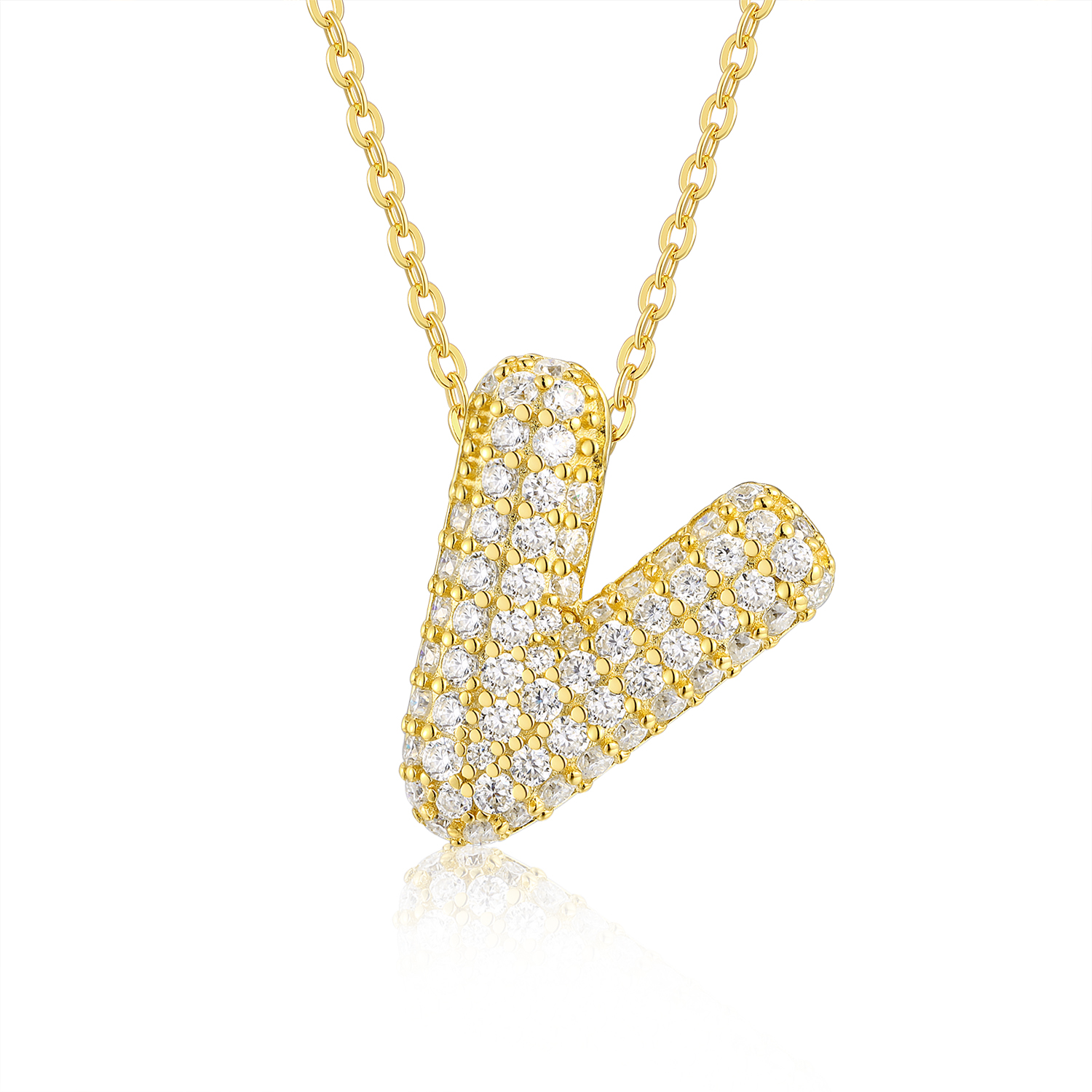 Bubble Letter-V, A Luxurious And Fashionable Light Luxury Trend Jewelry Silver Pendant Set With Top-quality Moissanite, Made Of S925 Silver-plated Gold Material. - Image 1