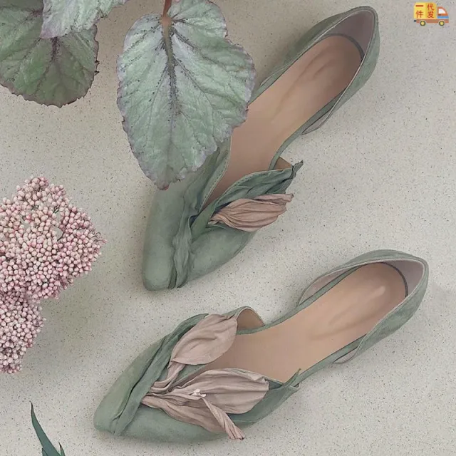Niche Design Aesthetic Petal Flat Shoes Green - Shop at LoveMi