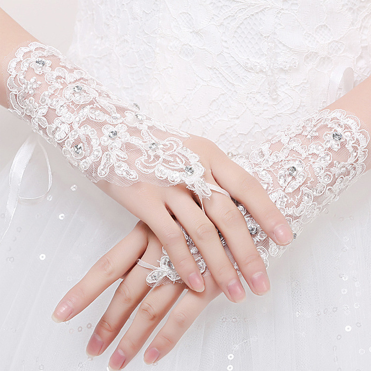 Title 5, Bridal Wedding Lace Gloves Short Open Finger