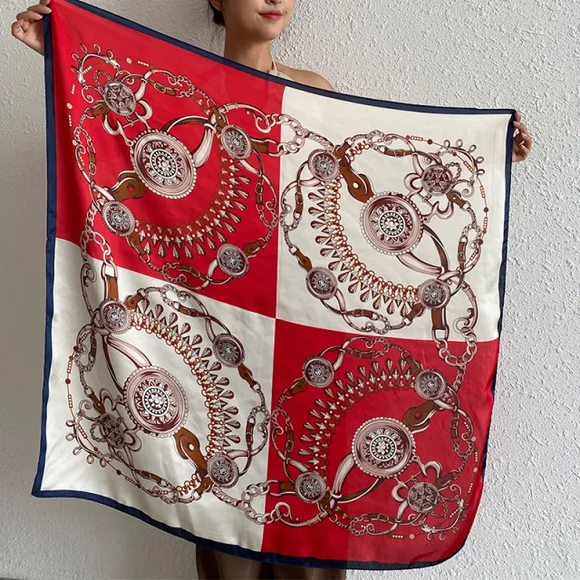 Fashion Splicing Key Ladies Simulation Silk Scarf Diamond Chain Red - Shop at LoveMi