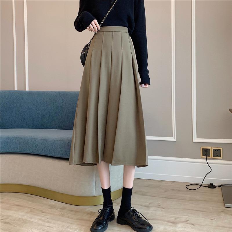 Autumn And Winter High Waist Draped Mid Length A Line Skirt