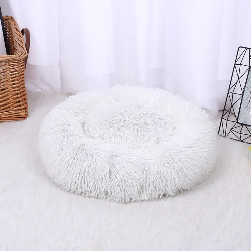 Pet Litter Thickened Round Plush Cat Litter In Autumn And Winter Warm Litter Mat Supplies - Beige