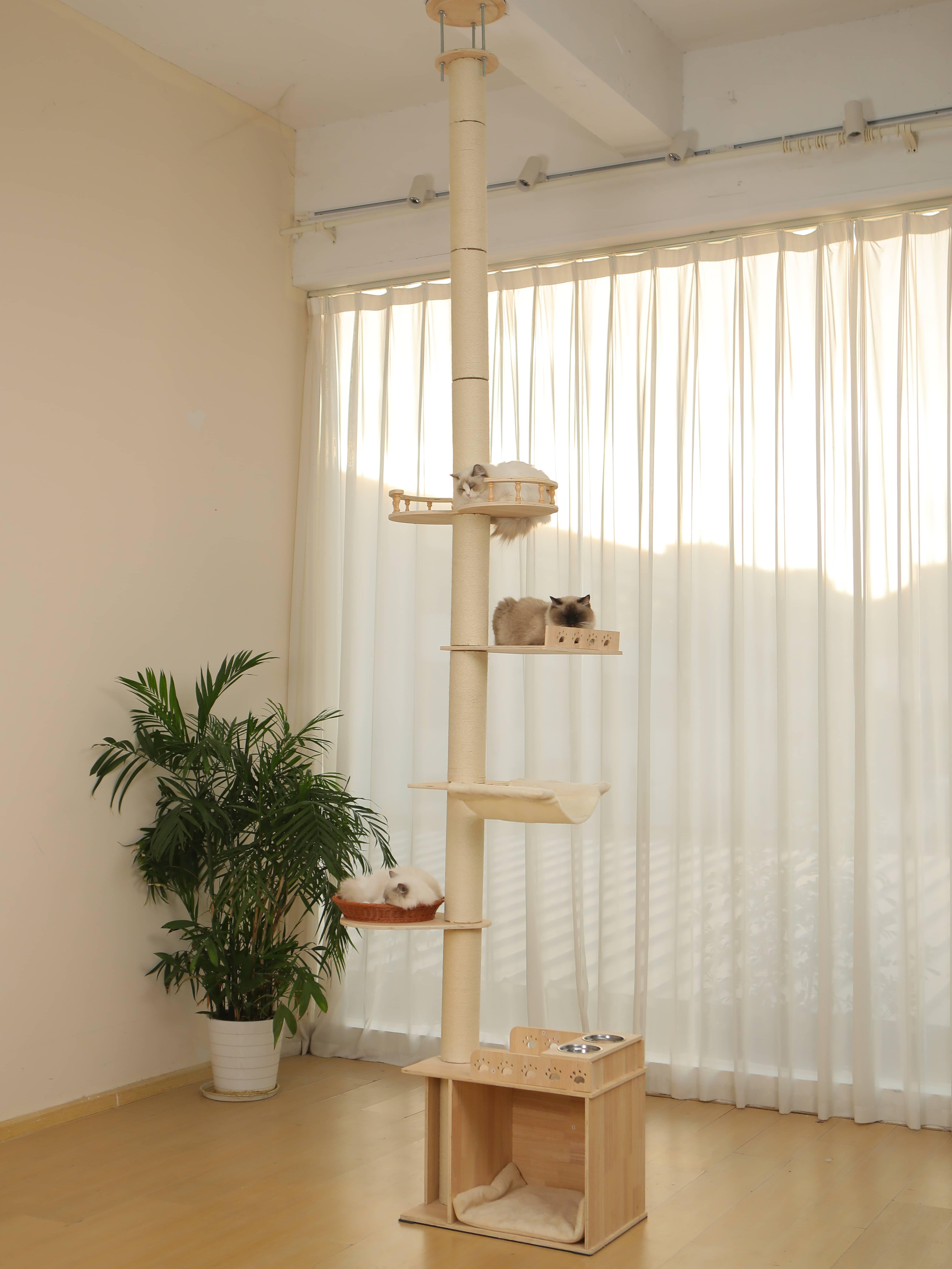 5-Tier Adjustable Cat Tree Tower-Hemp Scratching Post, Perches, Sturdy Indoor-Outdoor Activity Center