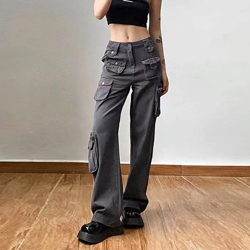 West Coast Spicy Girls Multi Pocket High Waist Military Wide Leg Pants