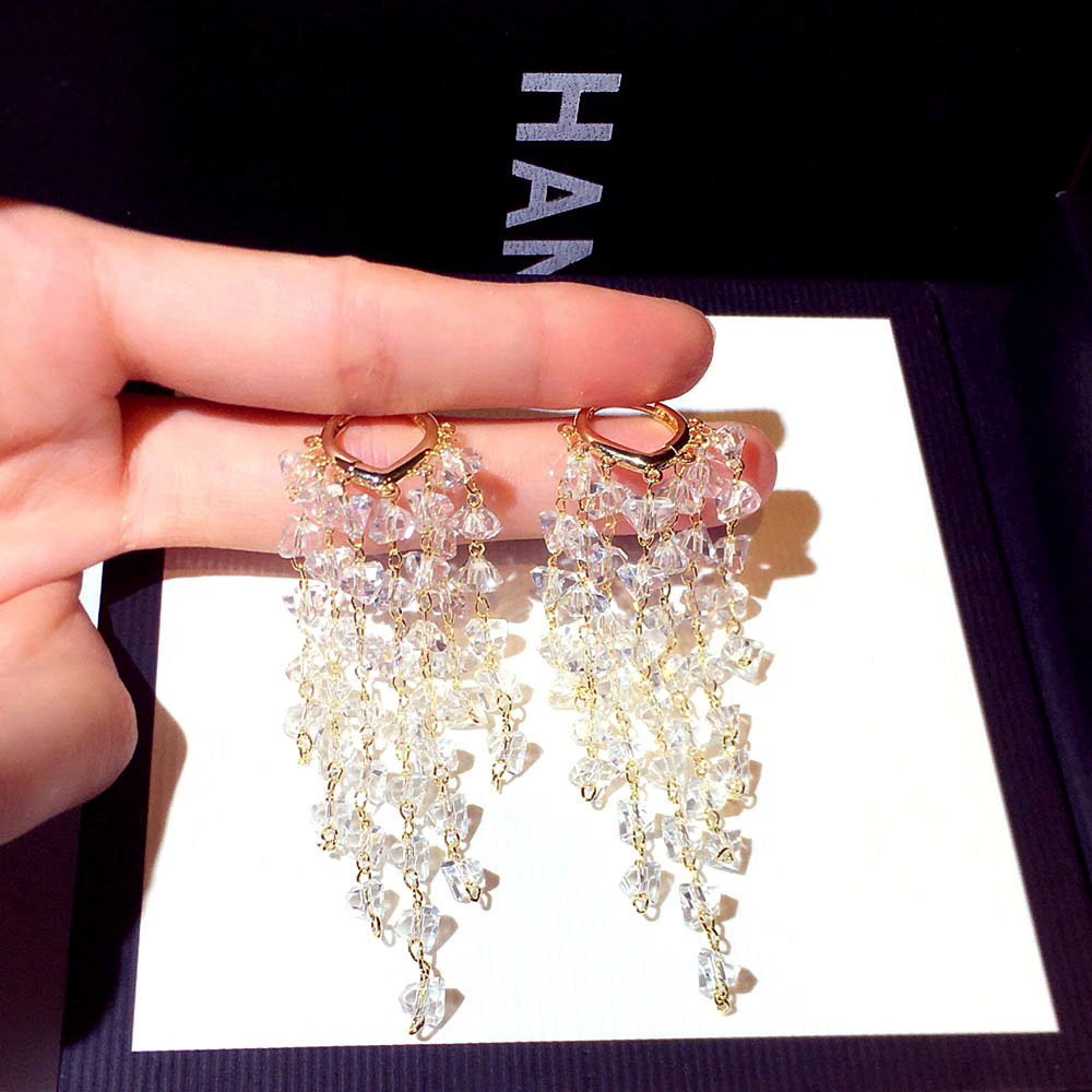 Women's Silver Needle Super Inlaid Crystal Geometric Temperament Earrings