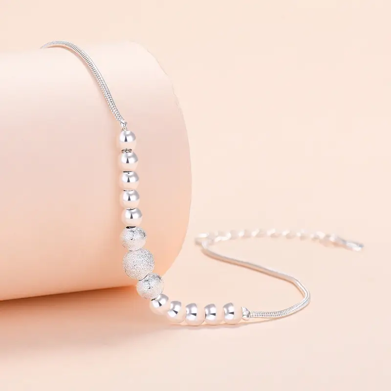 Women's Round Beads Frosted Silver-plated Bracelet