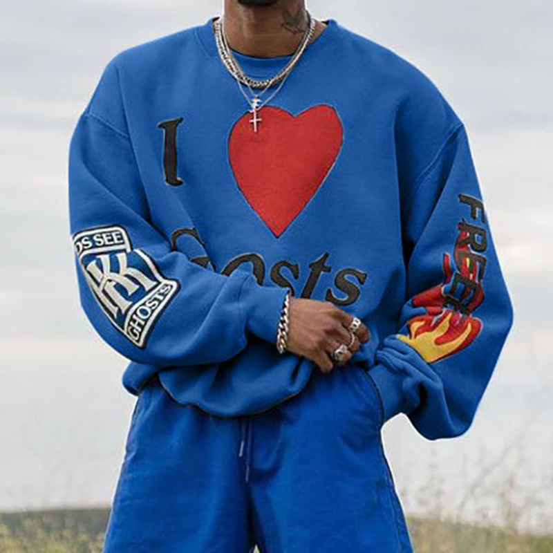 Loose Top Printed Sweater Casual Suit Fashion Men's Two-piece Suit