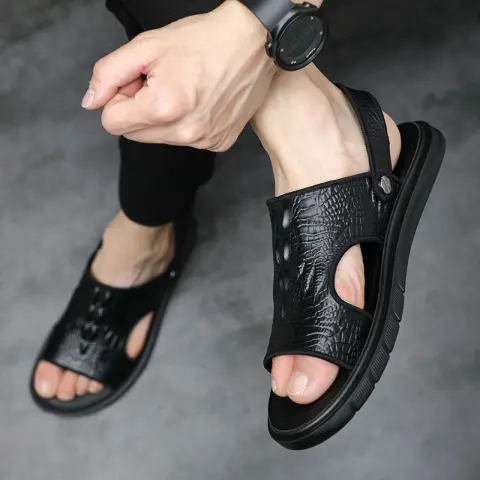 Men's Beach Shoes Leather Outdoor Sandals Pattern European Fashion