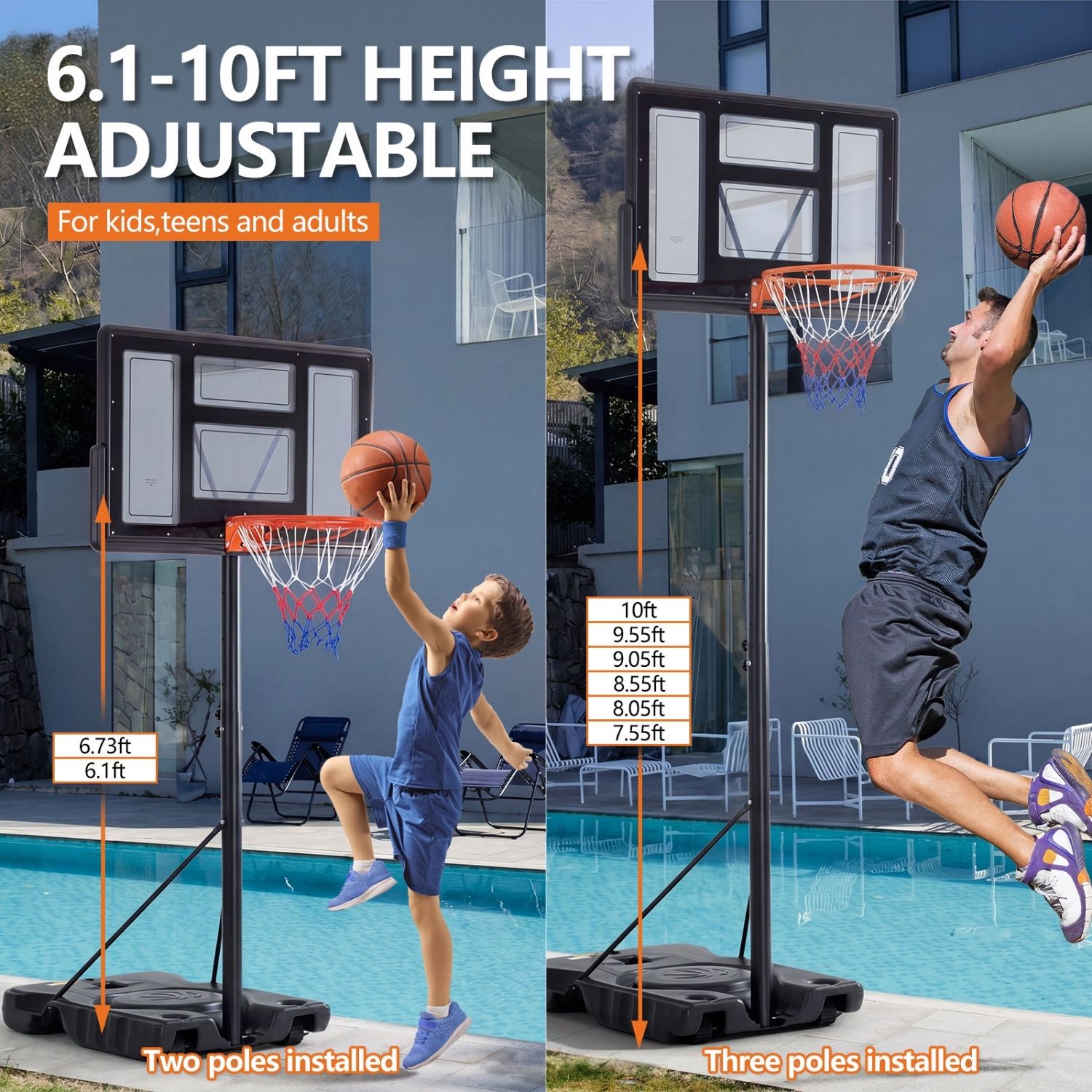 Adjustable Portable Basketball Hoop For Kids Youth Adults, Indoor Outdoor Training Practice With Sturdy Stand