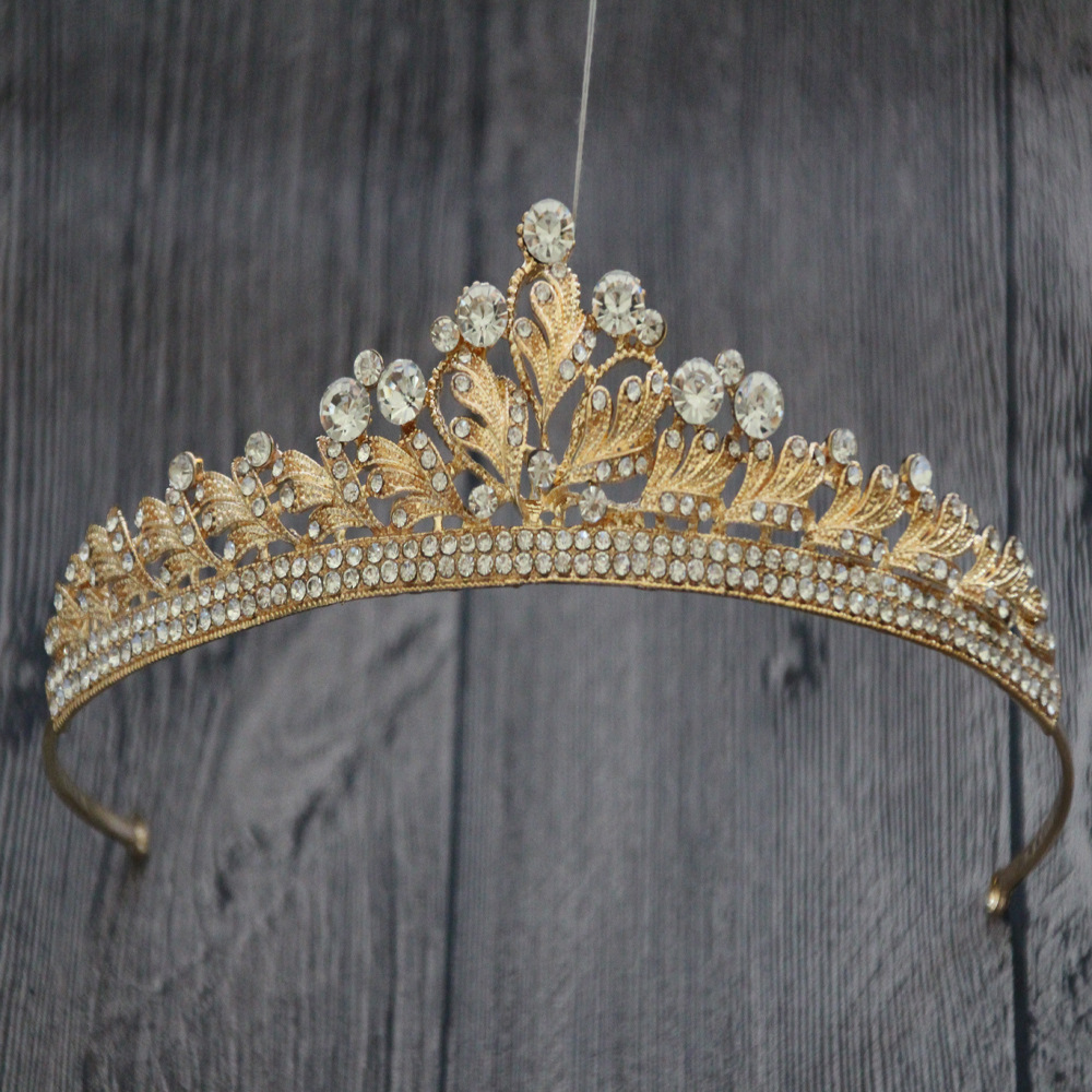 Lady's Crown Wedding Dress With Accessories Gold Plated White Diamond - Shop at LoveMi