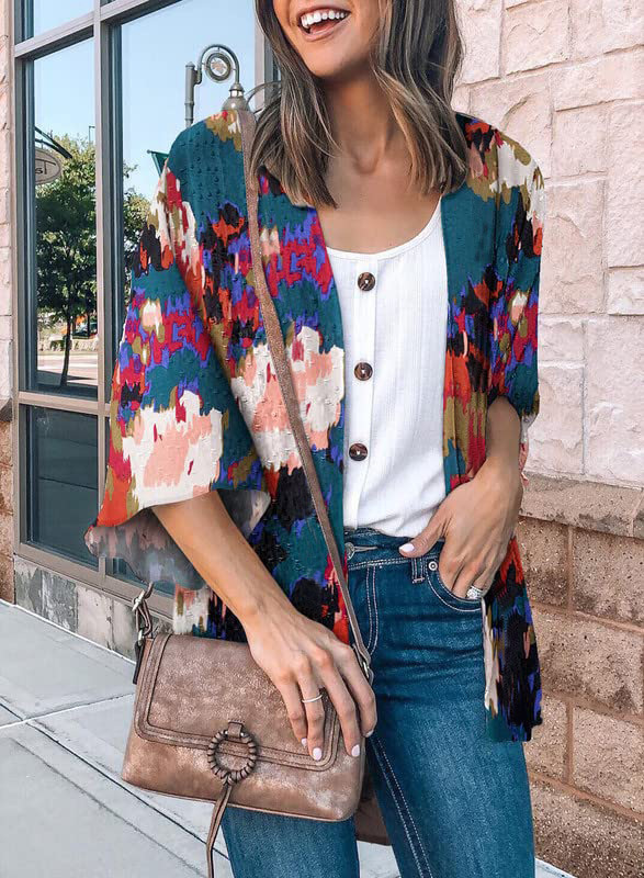 Fashion Flower Print Shirt Jacket Women Top Wine - Shop at LoveMi