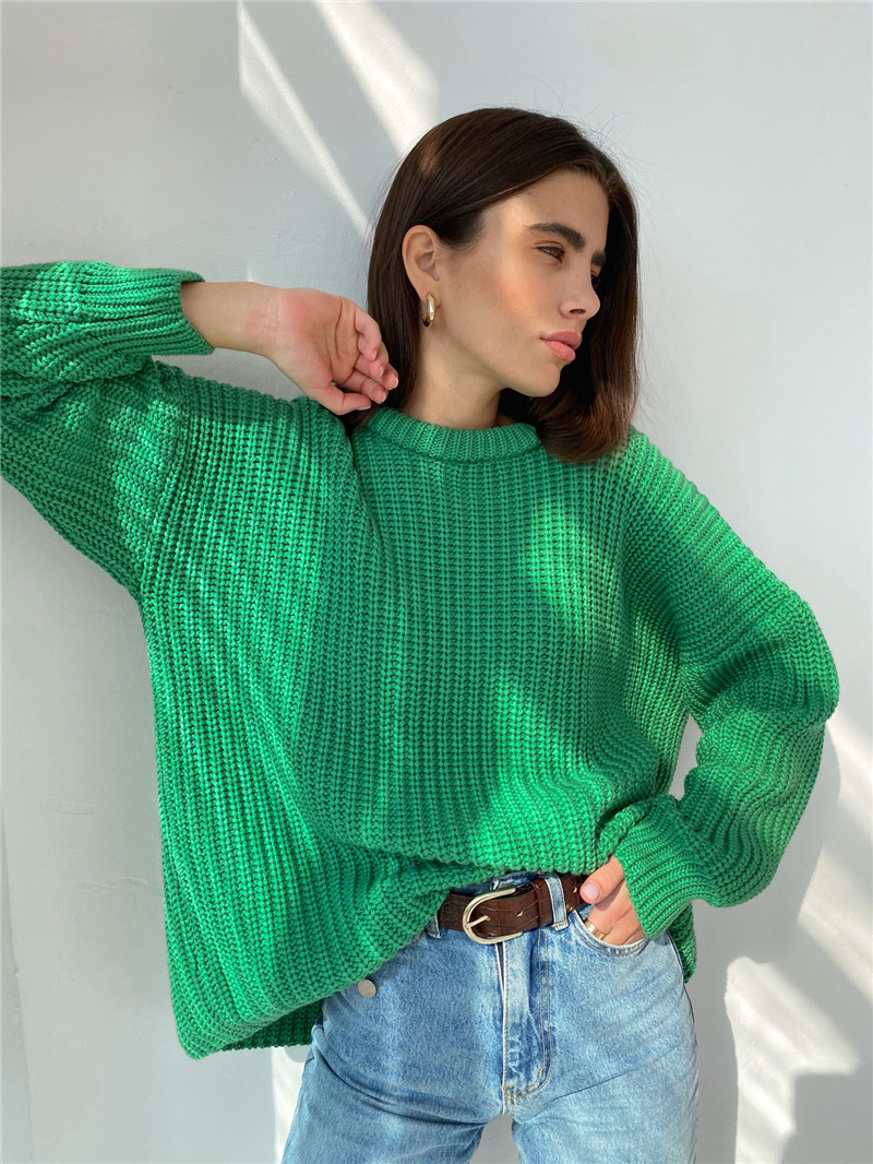 Sweater Loose Candy Color Round Neck Sweater Women's Clothing