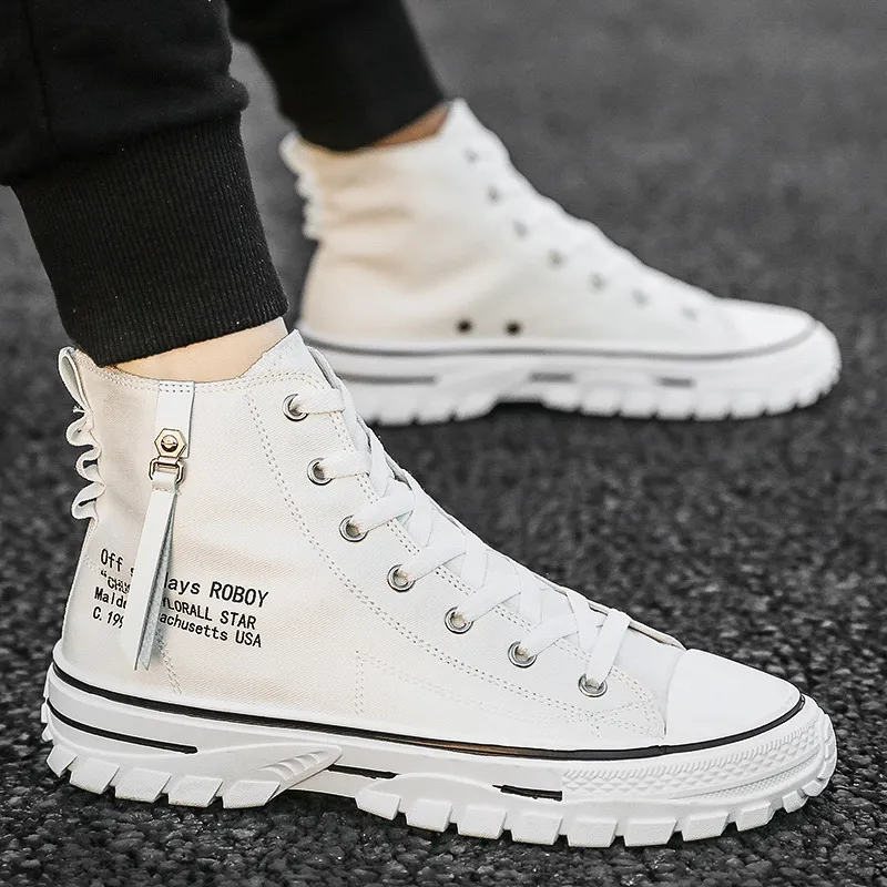 Canvas Shoes, Breathable Thick Sole, Board Shoes, Gaobang Casual Shoes - White