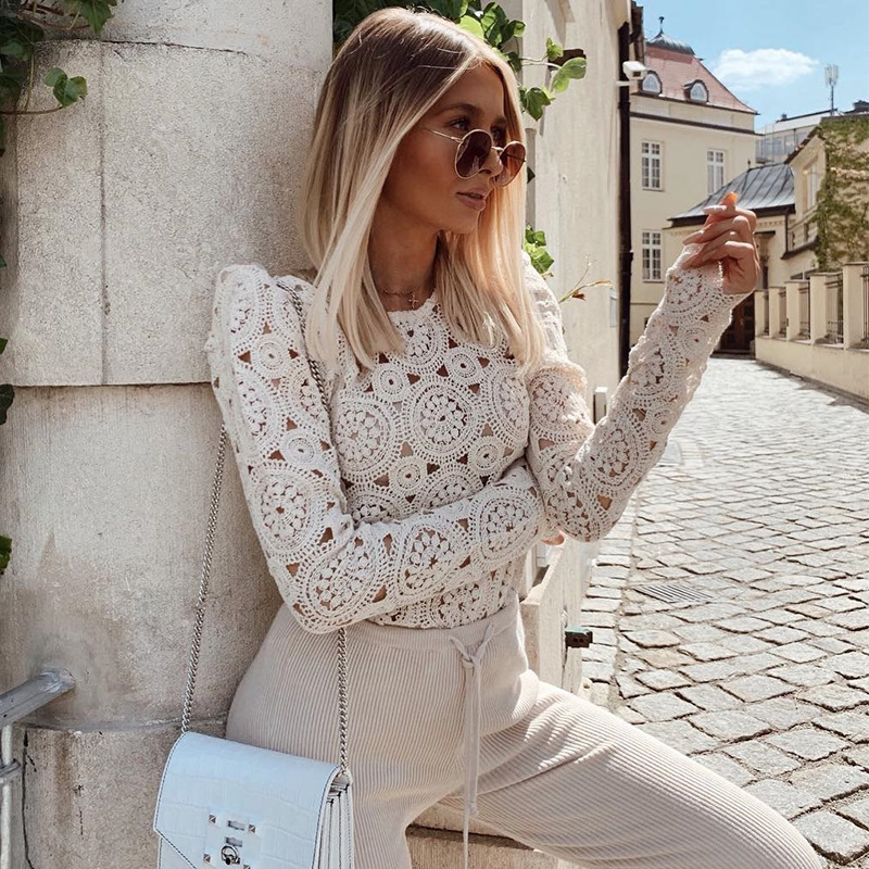 Lace Lace See-through Long-sleeved Blouse