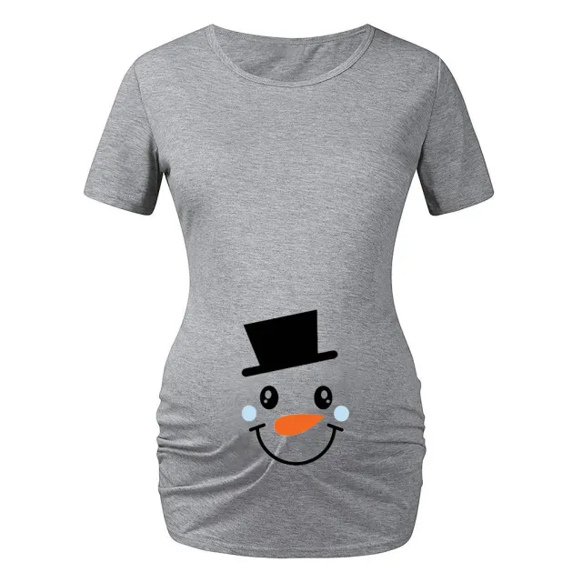 Christmas Cartoon Snowman Print Maternity Dress Summer Plus Size Maternity Short sleeved T shirt Grey - Shop at LoveMi