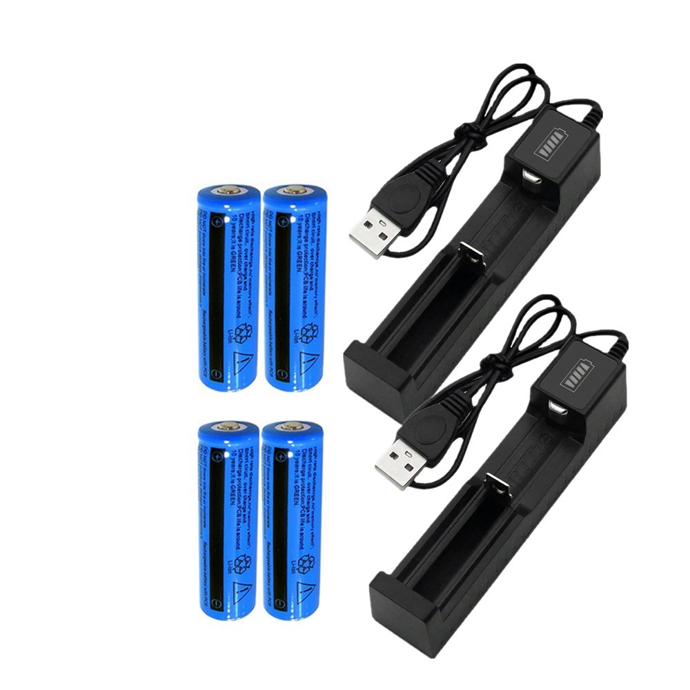 Li-ion Battery&Charger 3000mAh 3.7V Rechargeable Batteries USB Charger For Torch Flashlight