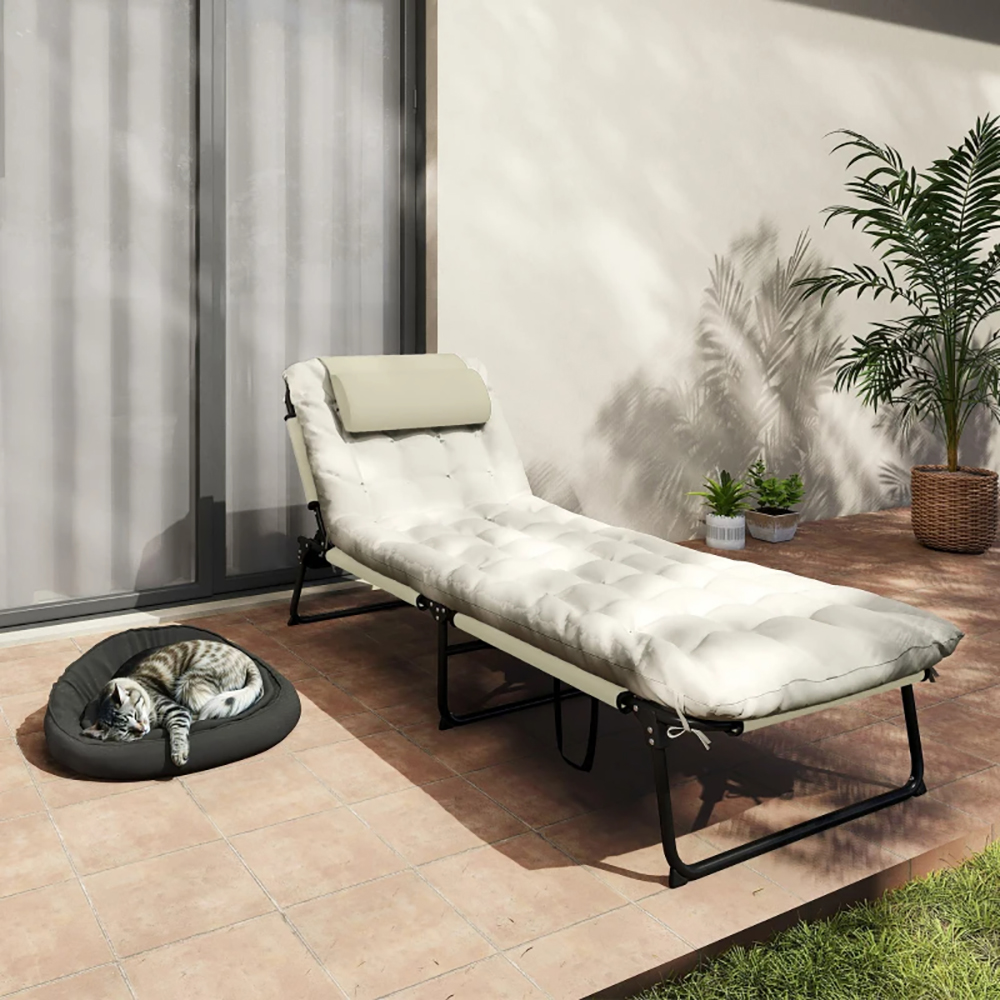 Folding Sun Lounger With Reclining Back Cushion And Side Pocket_voghion.com