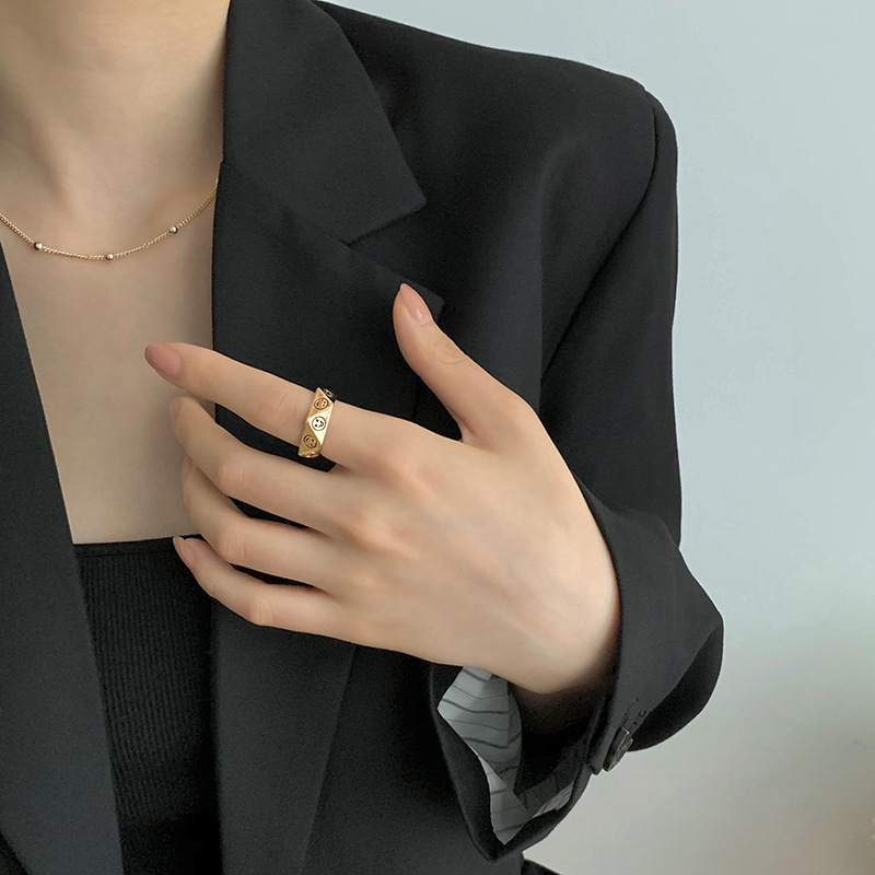 Rhombus Irregular Smiley Face Ring Women Fashion Personality Wide Ring