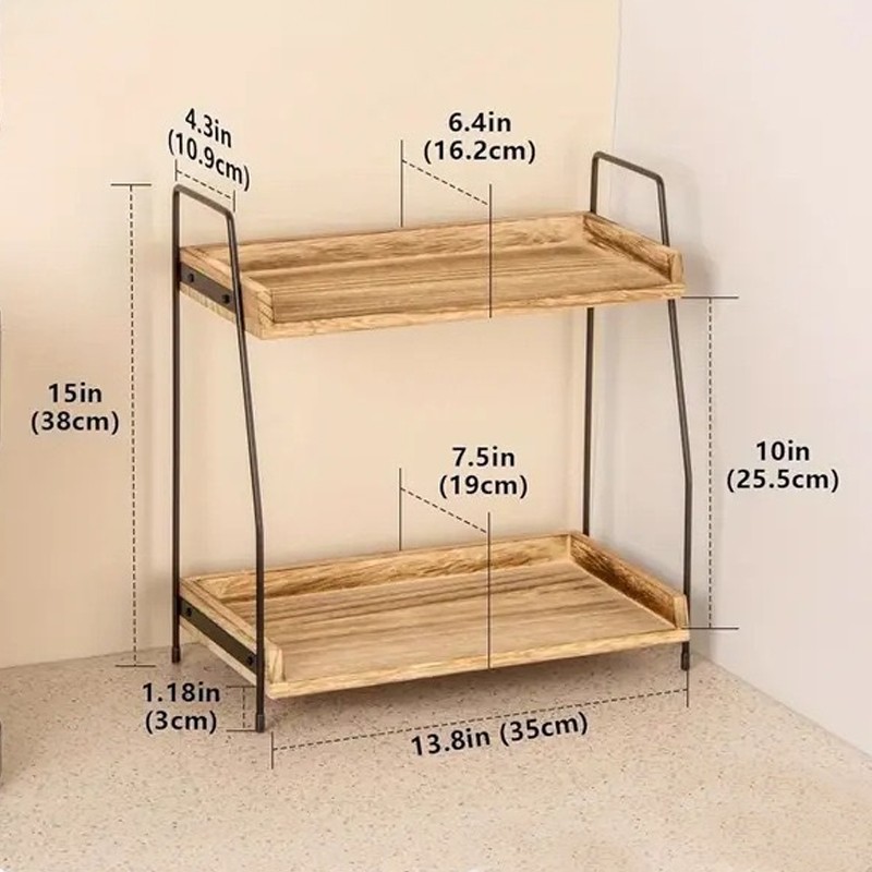 2-Tier Coffee Station Organizer For Countertop, Wooden Kitchen Counter Shelf UK 4