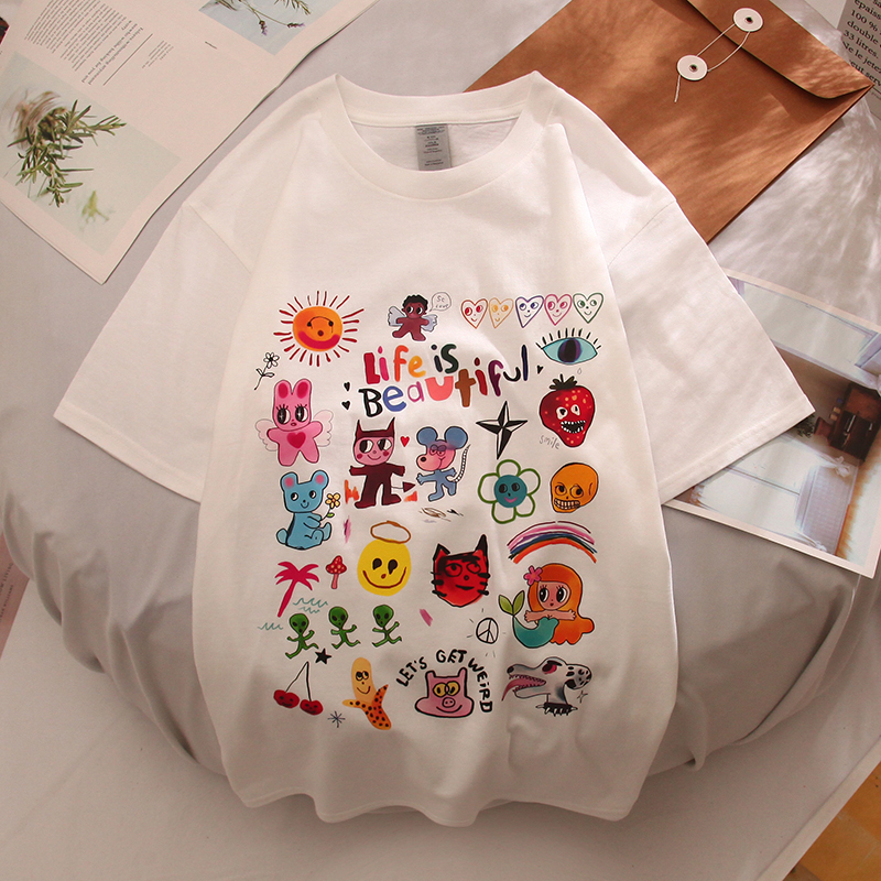 Men's And Women's Cartoon Casual Printing Short Sleeves