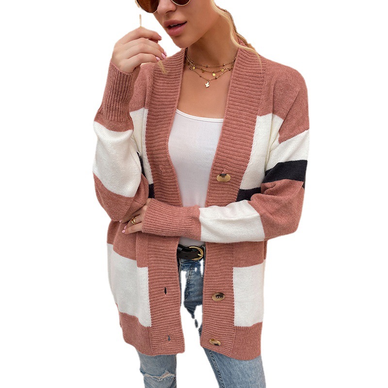 Title 3, Sweater Female Autumn And Winter Striped Button...