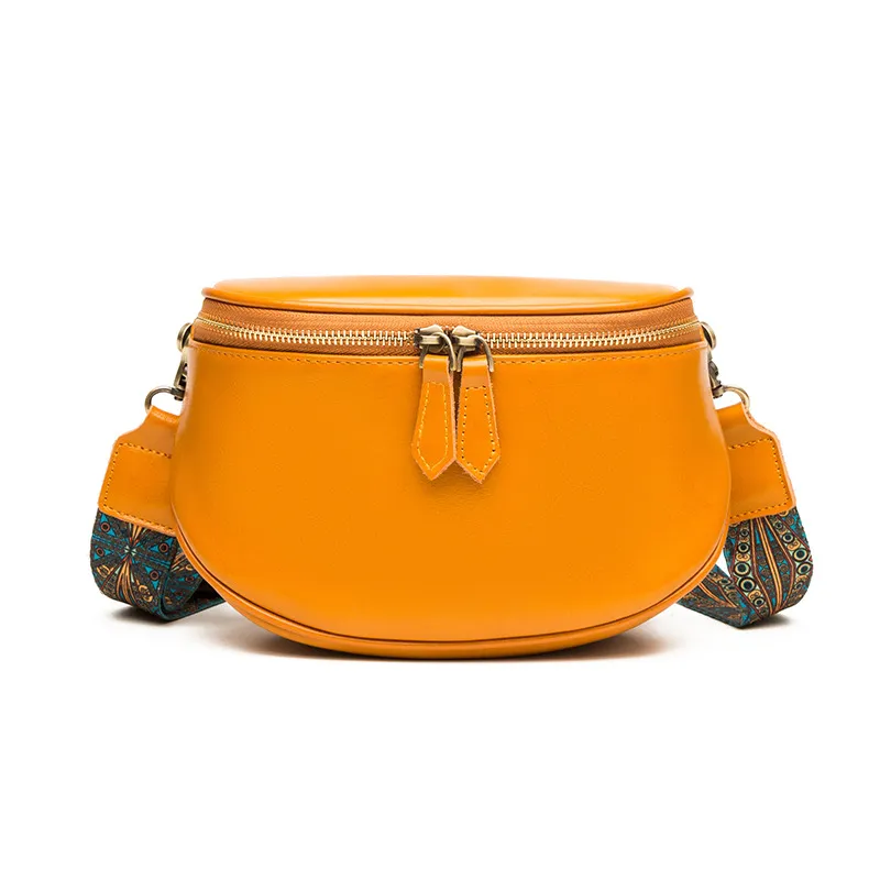 Oil Wax Leather One Shoulder Crossbody Bag Texture Foreign Style - Yellow