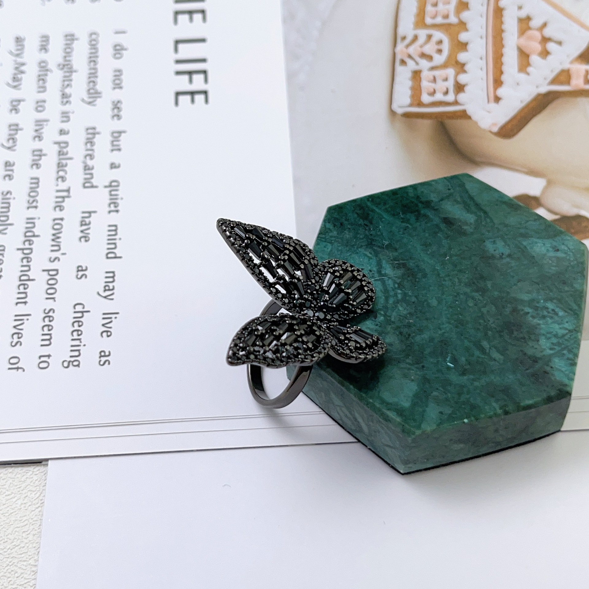 Title 4, Black Butterfly Zircon Ring Copper Women