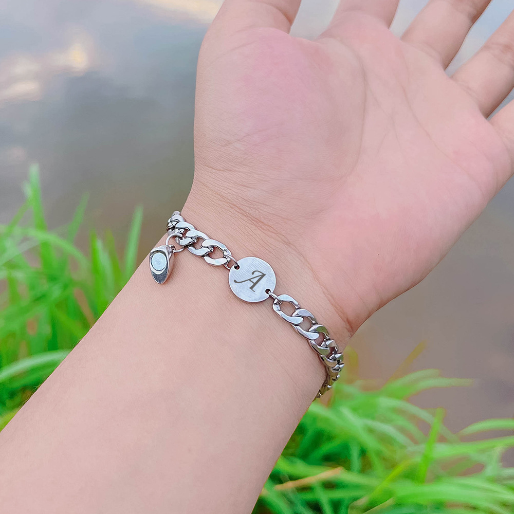 Stainless Steel Laser Lettering Couple NK Bracelet 2pcs Set