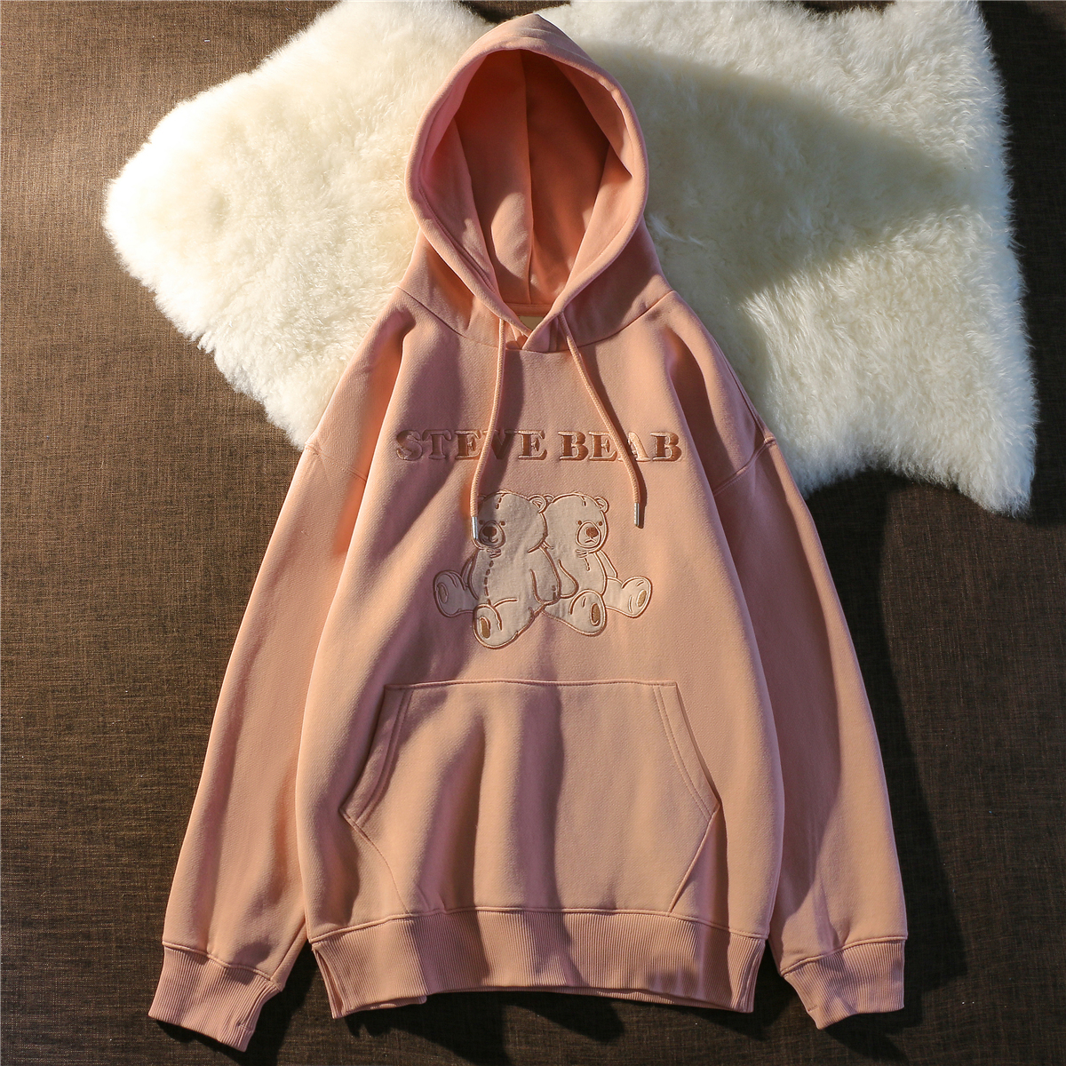 Japanese Chic Hong Kong Style Embroidered Bear Hooded Sweater For Women