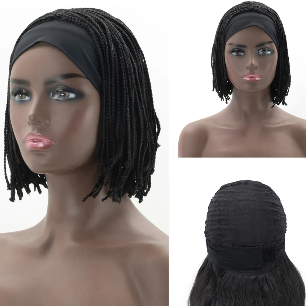 Braid Short Hair Center Split Turban Headgear - Black