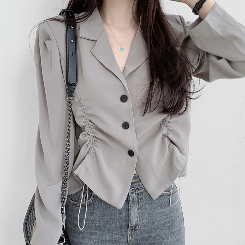 Women's Simple Elegant Lapel Drawstring Long-sleeved Jacket
