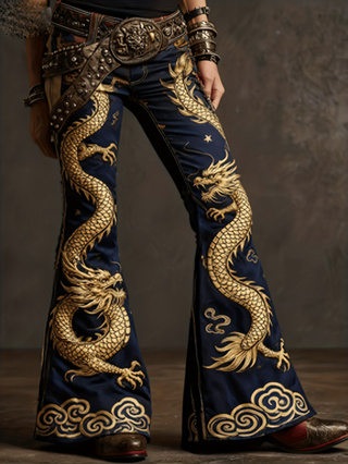 Pantalon évasé femme rétro imprimé, taille haute à bouton unique – Color14, XXL