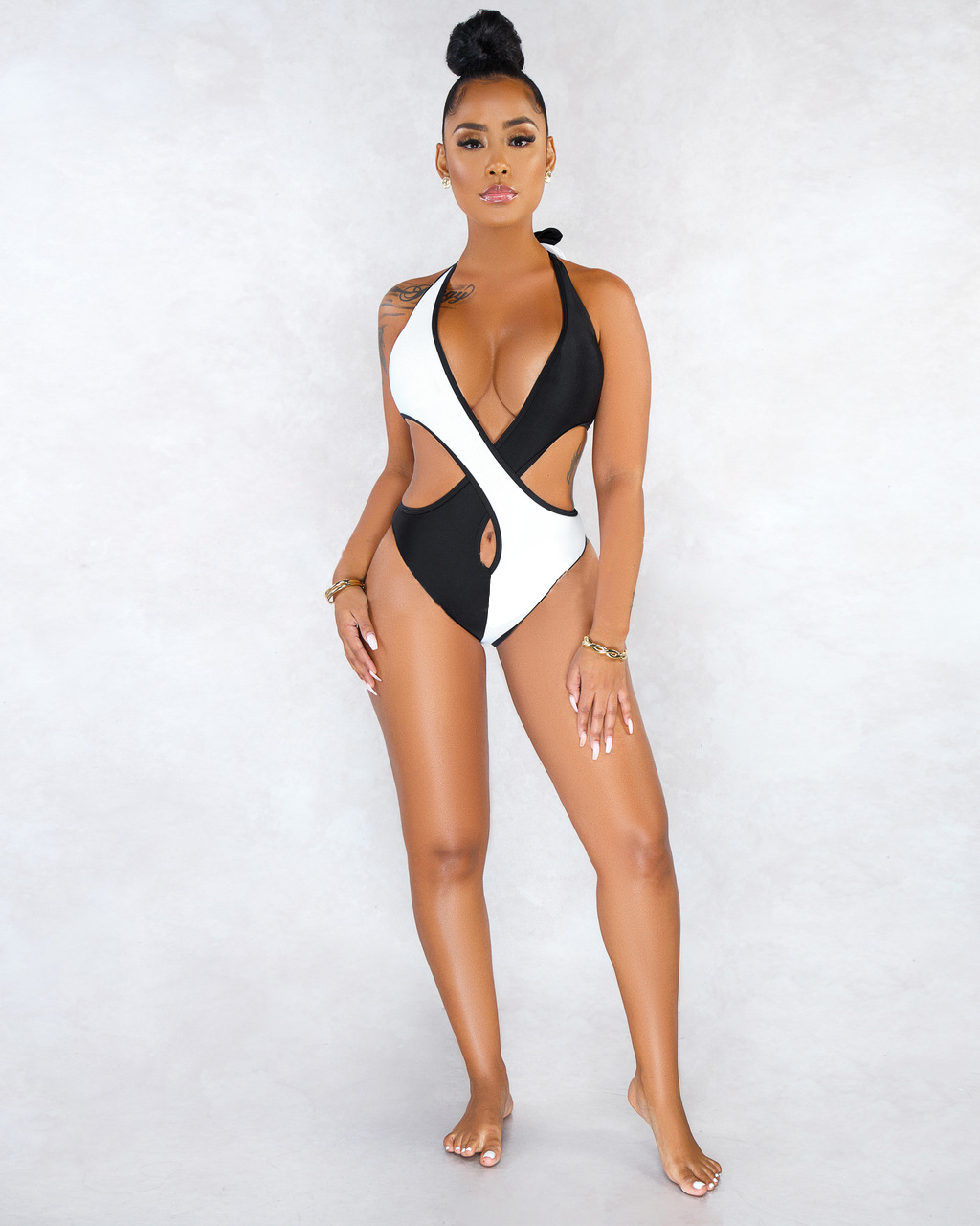 Contrast Stitching Skinny Suspender Swimsuit Bikini