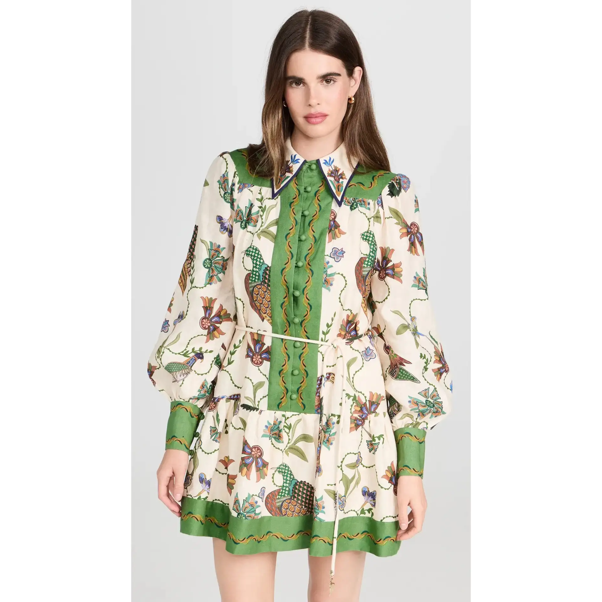 Long Sleeve Printing Lapel Dress