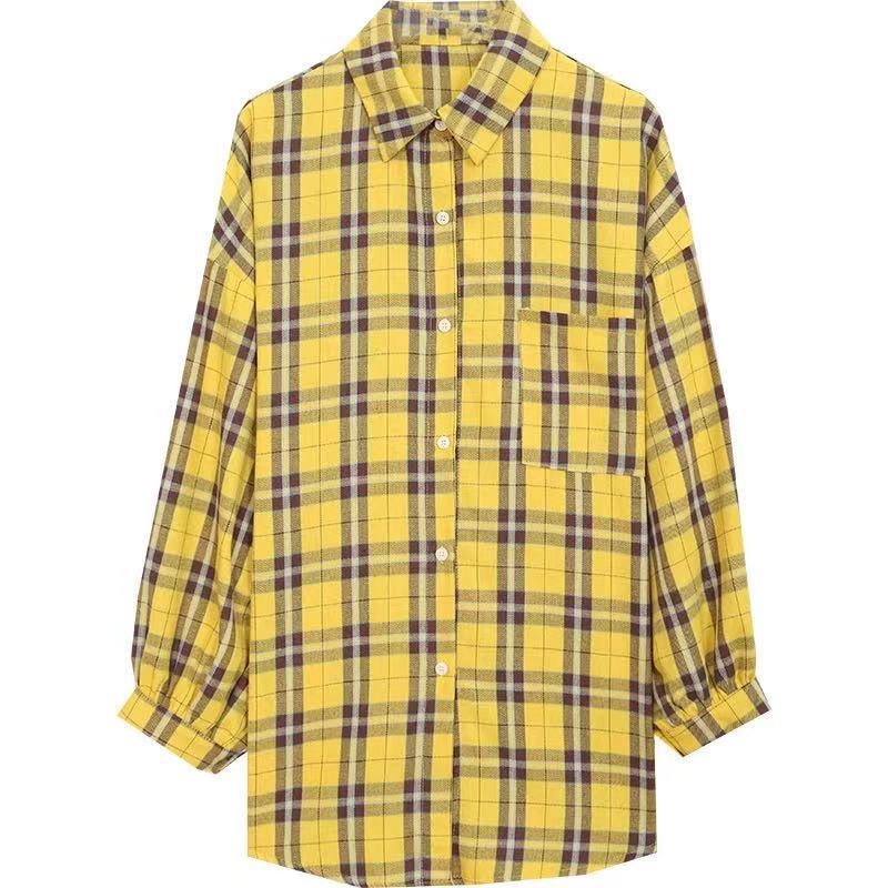 Ladies Plaid Design Niche Shirt Yellow - Shop at LoveMi