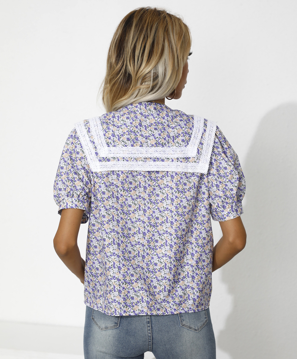 Summer Women's Printed Lapel Short-sleeved Shirt Top