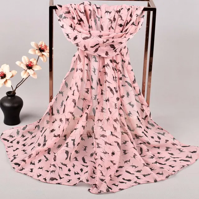 New Ladies Animal Chiffon Printed Silk Scarf Pink - Shop at LoveMi