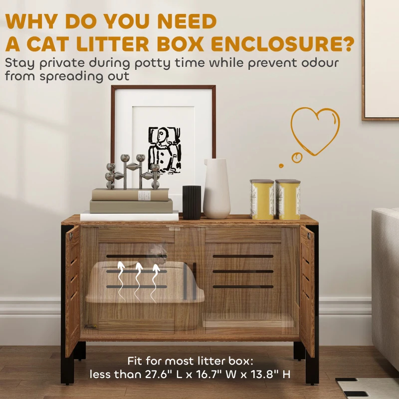 PawHut Cat Litter Box Enclosure With Tall Legs, Scratching Board, Dark Brown,