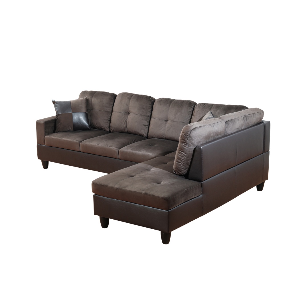 Pickup Only--Dark Brown Flannel And PVC 3-Piece Couch Living Room Sofa Set