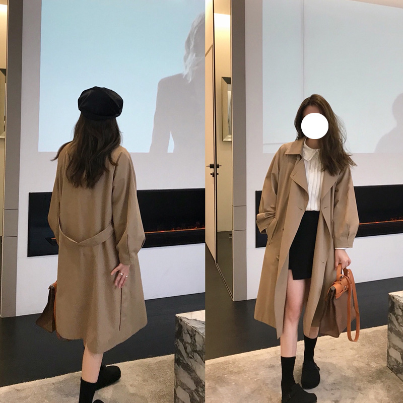 Women's Khaki Lantern Sleeve Windbreaker Jacket Long Section - Shop at LoveMi