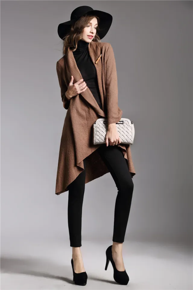 Long Sleeved Cloak Long Woolen Coat Camel - Shop at LoveMi