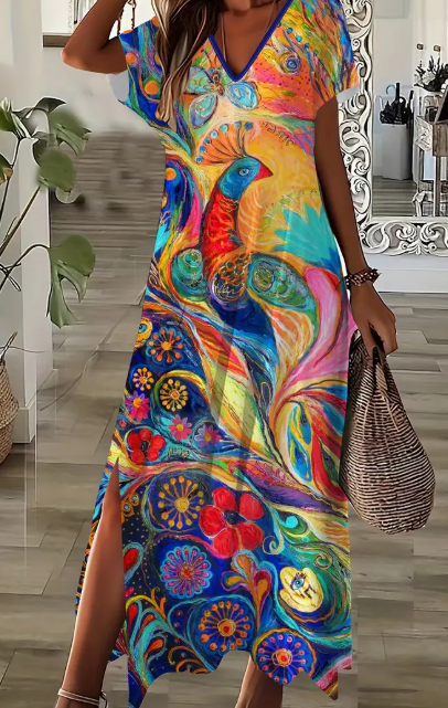 Short Sleeve Printed Pocket Dress