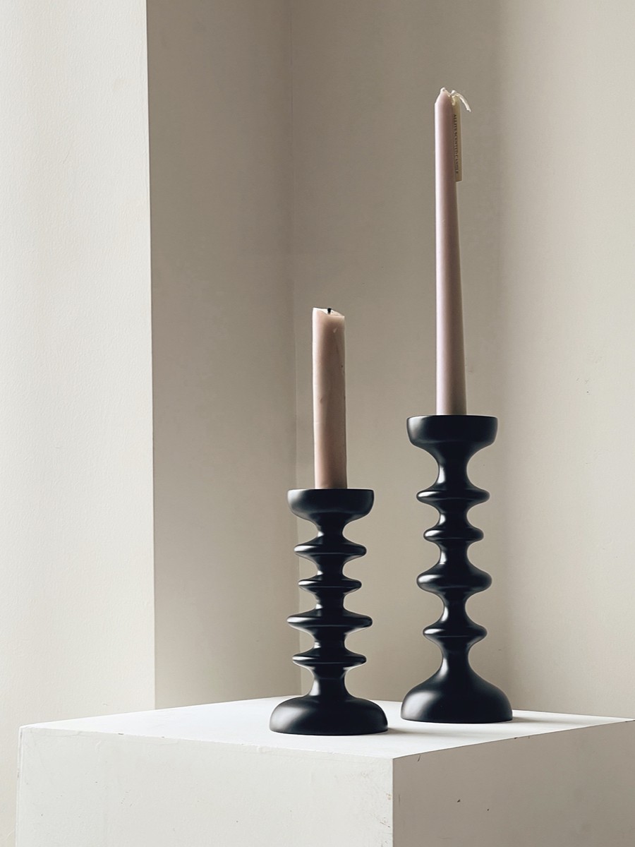 Title 3, Black Geometric Solid Wood Shaped Candlestick D...