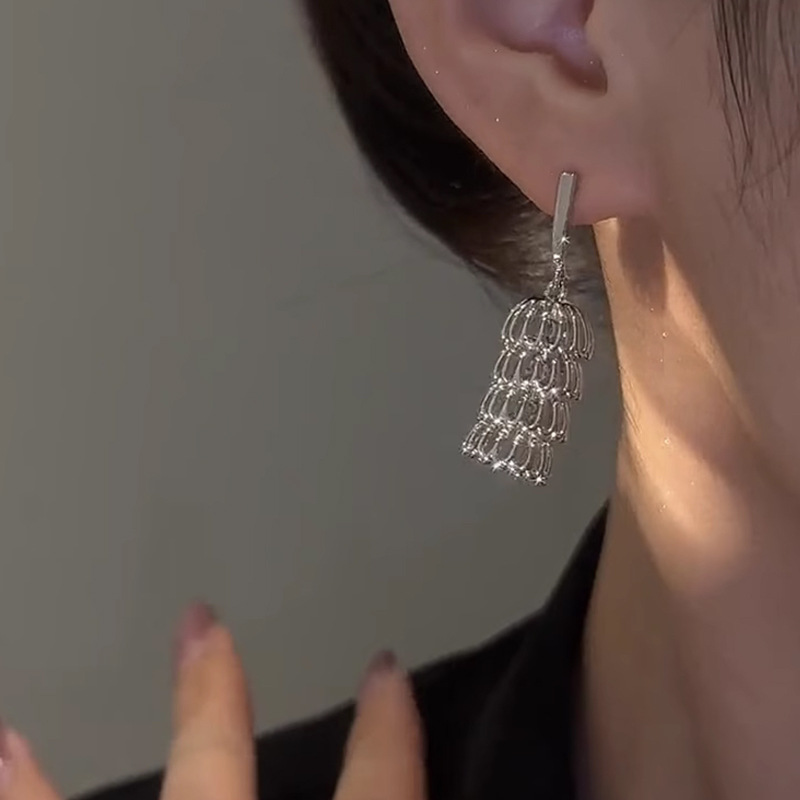 Movement Earrings Silver Needle Flower Hollow Out Smart