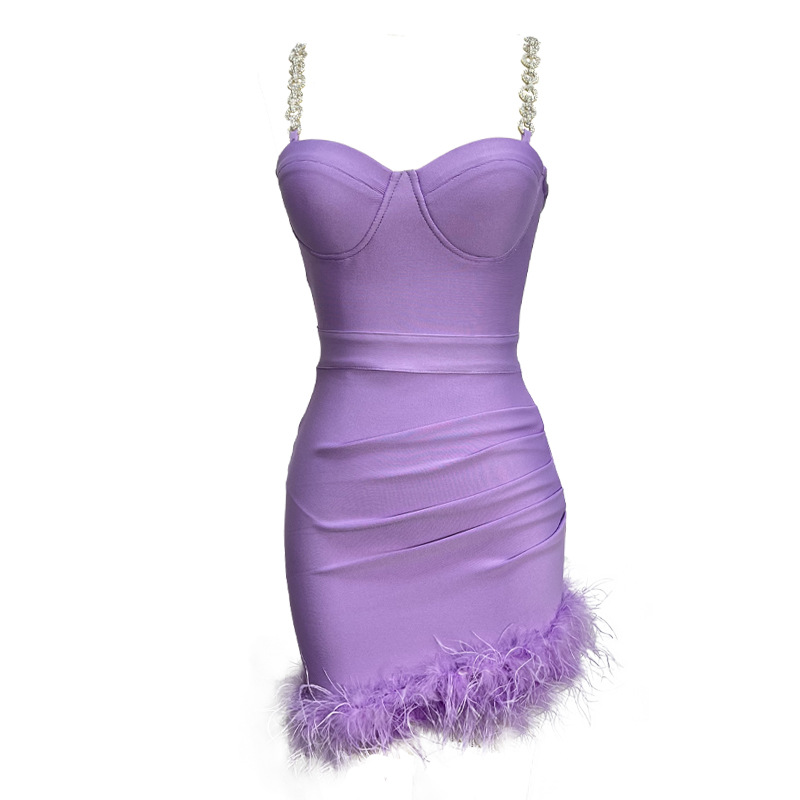 Title 8, Metal Strap Feather Bandage One-piece Dress