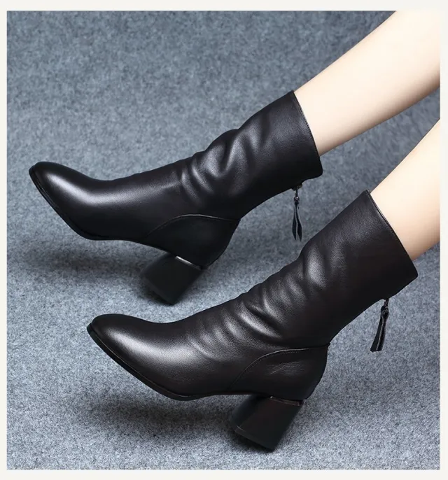 Women's Mid heel Retro Back Zipper Mid boots Black - Shop at LoveMi