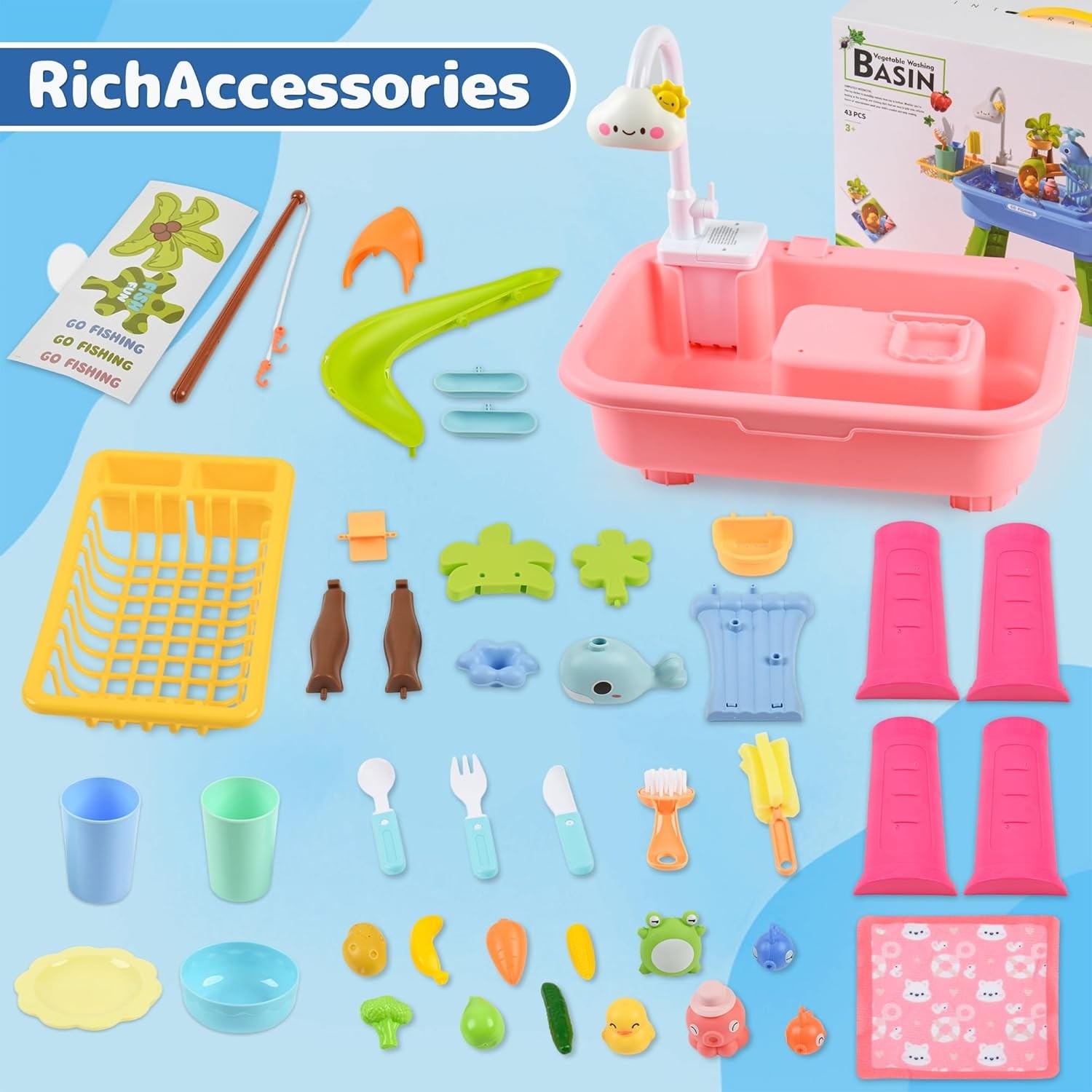 Upgraded Toddler Sand Water Table Toy Kids Fishing Fun Kitchen Play Sink UK — image 3